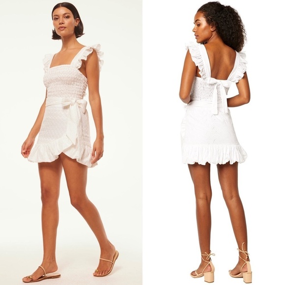 MISA LOS ANGELES Eyelet Flutter Strap‎ Tie Back Square Neck Smocked Crop Top S - Picture 16 of 16